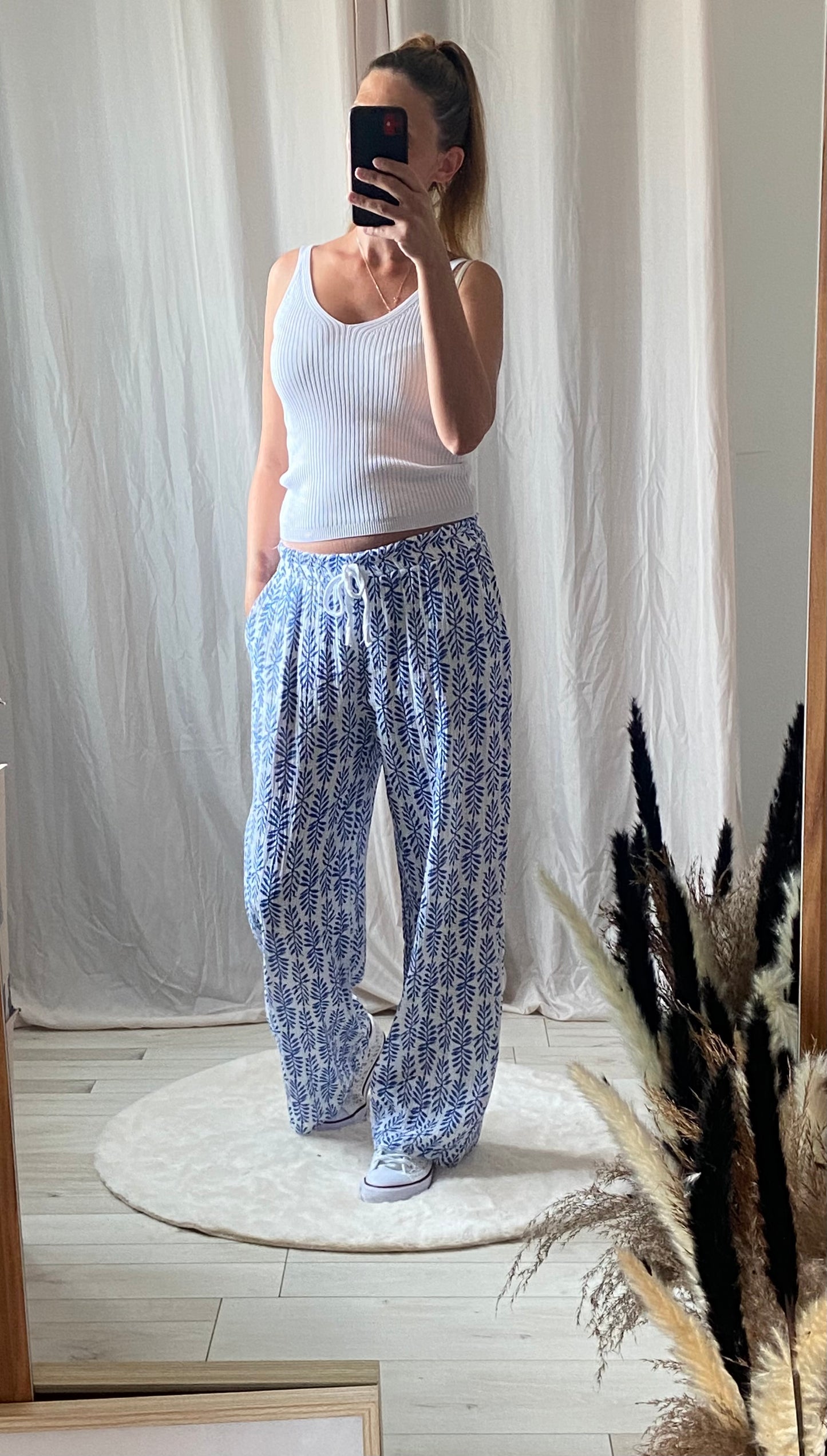 Pantalon motif nature vert femme - Taille élastique style bohème décontracté
