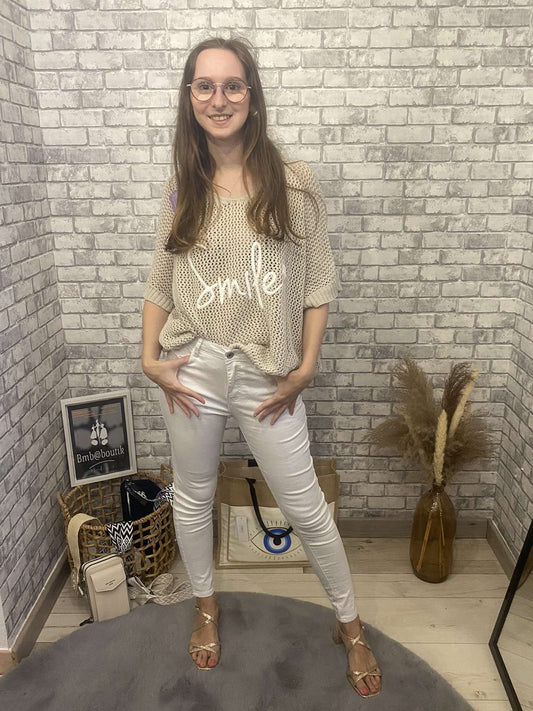 "Jean blanc femme onando - vue de face portée"