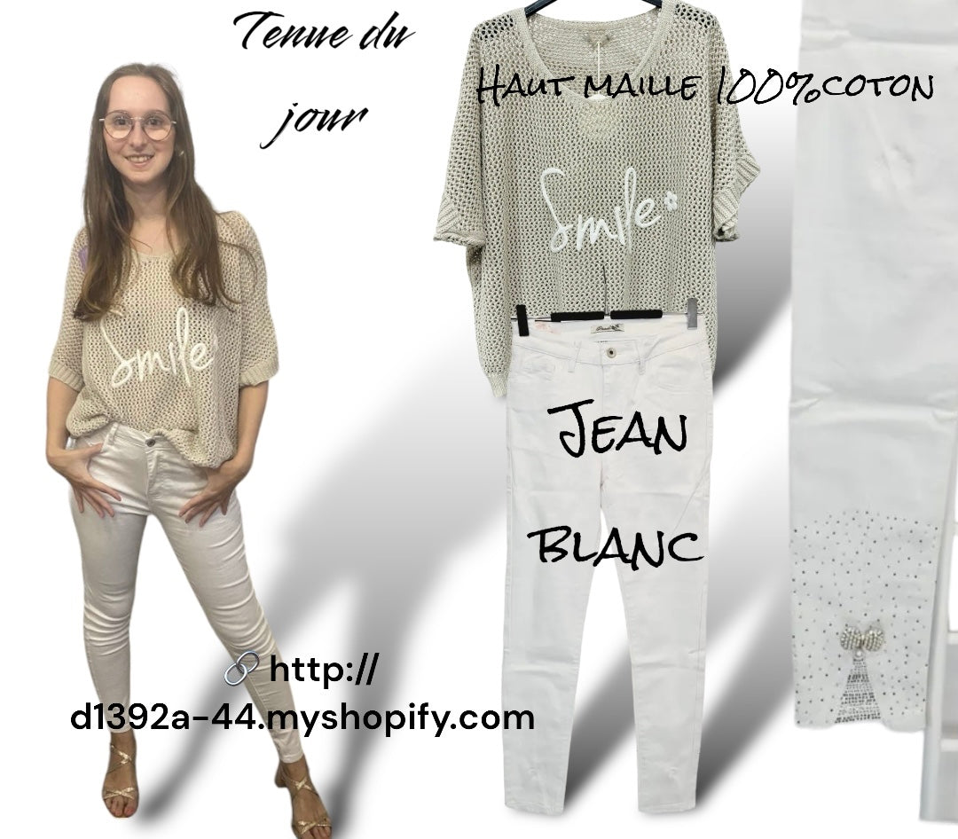 Jean blanc onando détails - vue complète look casual"