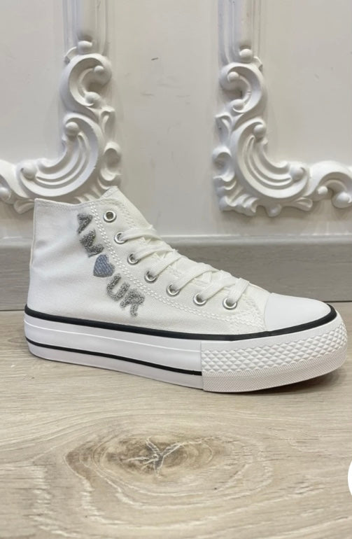  "Basket Amour blanche semelle épaisse toile - vue de face"