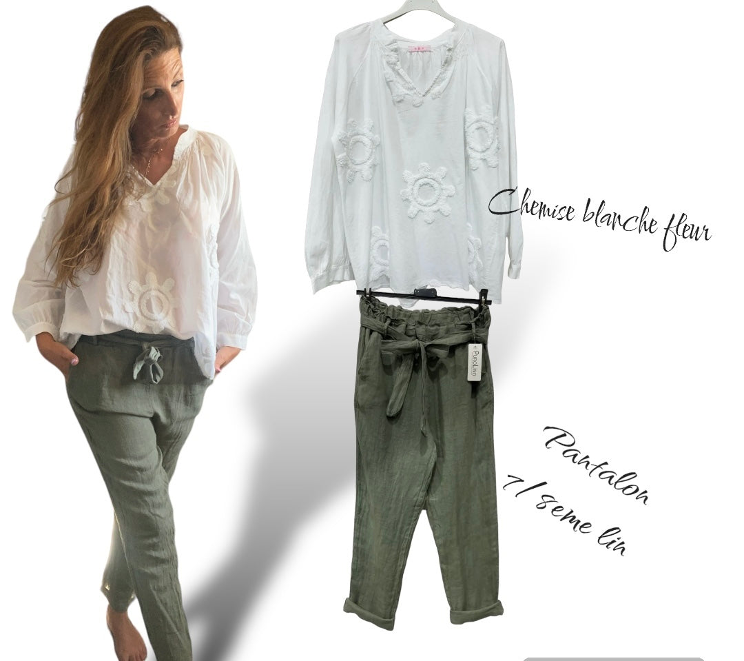 Pantalon en lin - vue trois-quarts lifestyle casual"