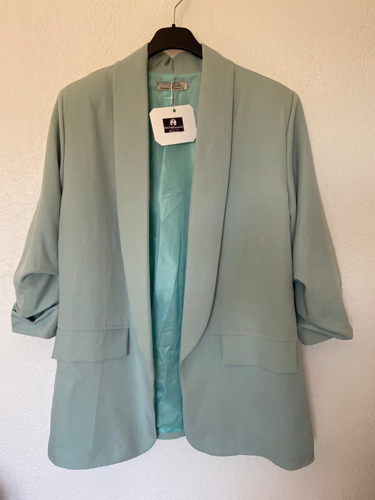 Blazer Oversize Vert d'Eau Femme - Veste Manches Froncées Style Bohème