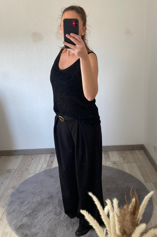 Débardeur noir paillettes Sandrine femme - vue complète coupe flatteuse