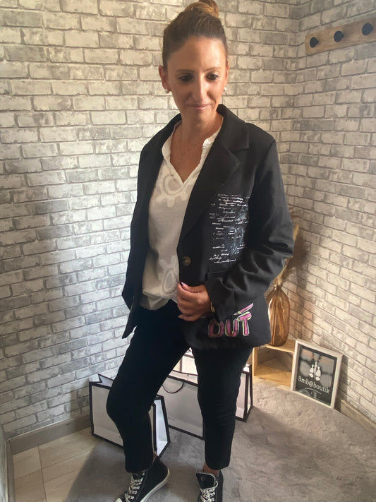  "Blazer oversize - vue portée détails style chic"