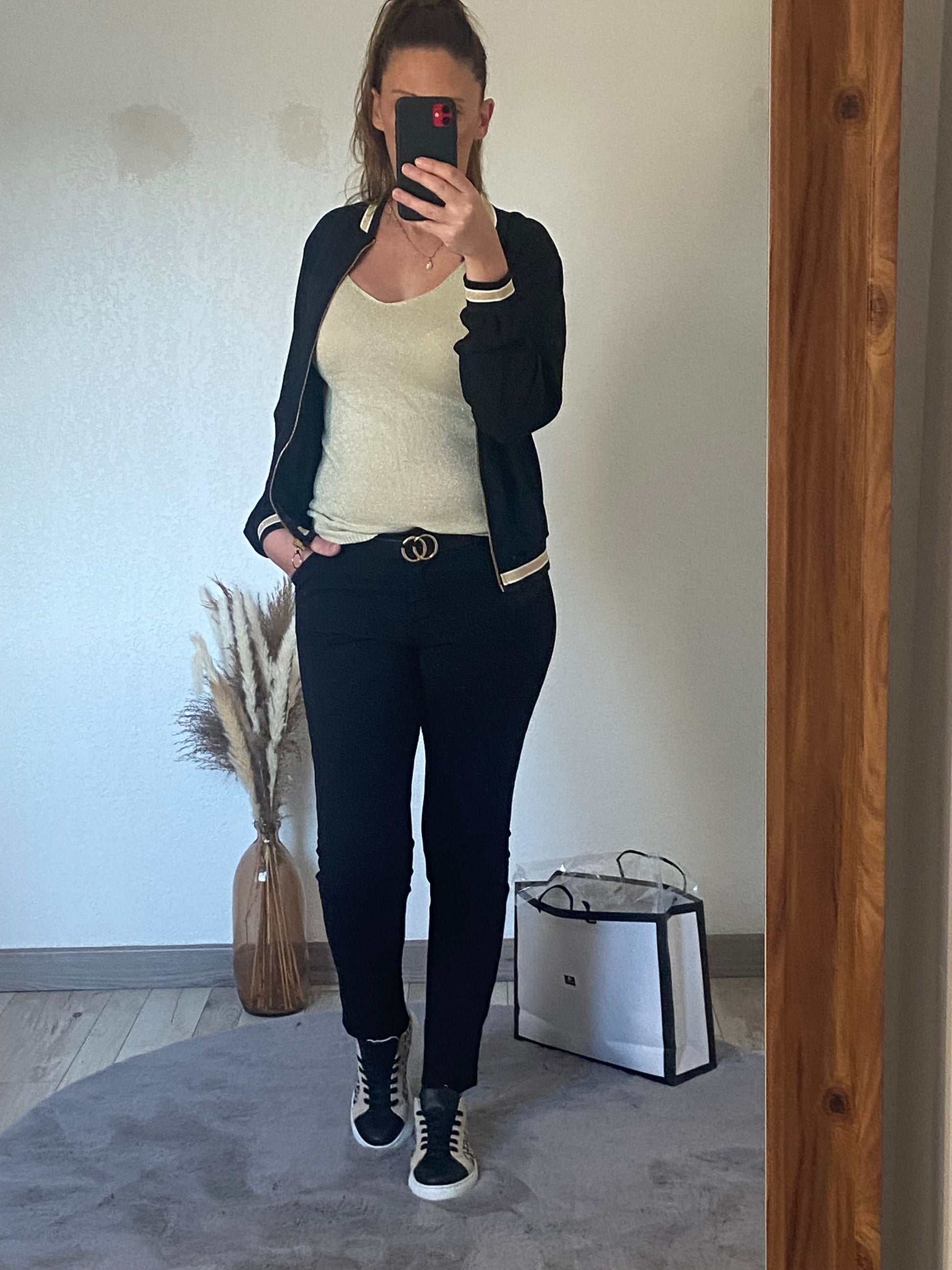 Pantalon Dominique avec ceinture femme - vue complète coupe flatteuse 