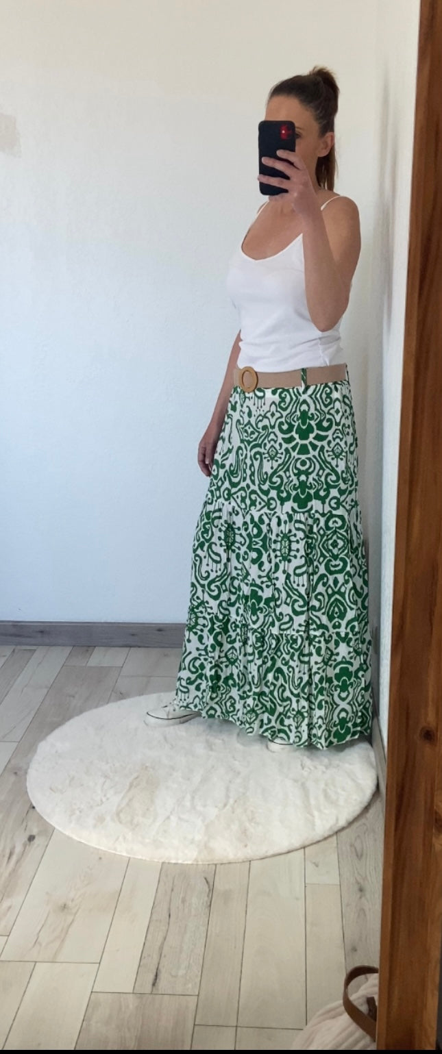 Jupe Zoé Longue Bohème - Jupe Maxi Imprimée Verte