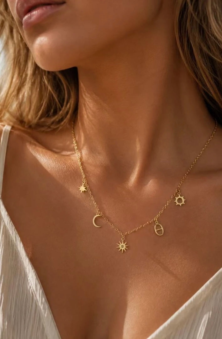 Collier Femme – Étoile, Lune et Soleil