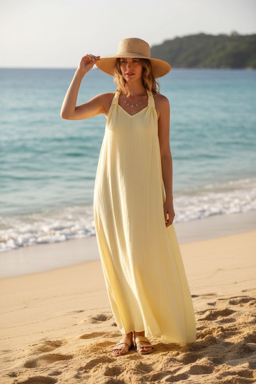 Robe Ashley femme élégante couleur jaune - coupe flatteuse toutes morphologies