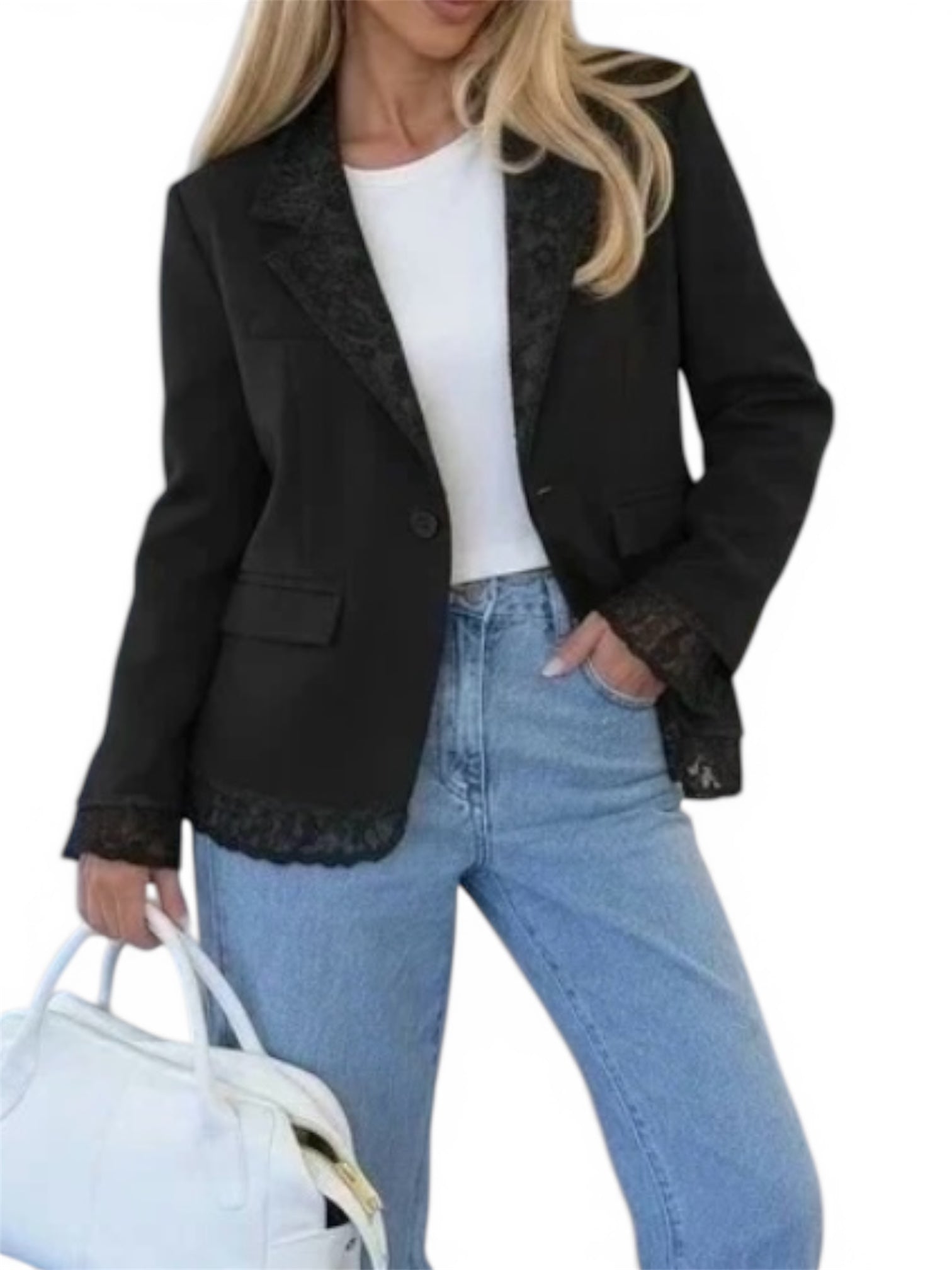 Blazer dentelle femme noir coupe ajustée style bohème – Bmbboutik