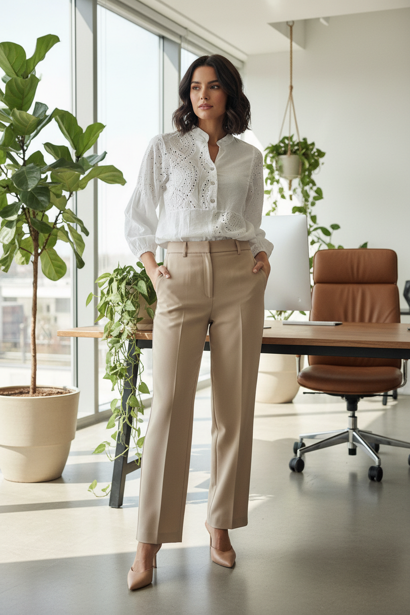 Blouse Broderie Anglaise Col Mao Femme