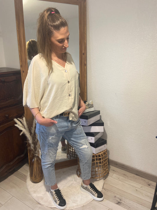 "Jean 7/8 moulant femme - vue de face coupe ajustée"