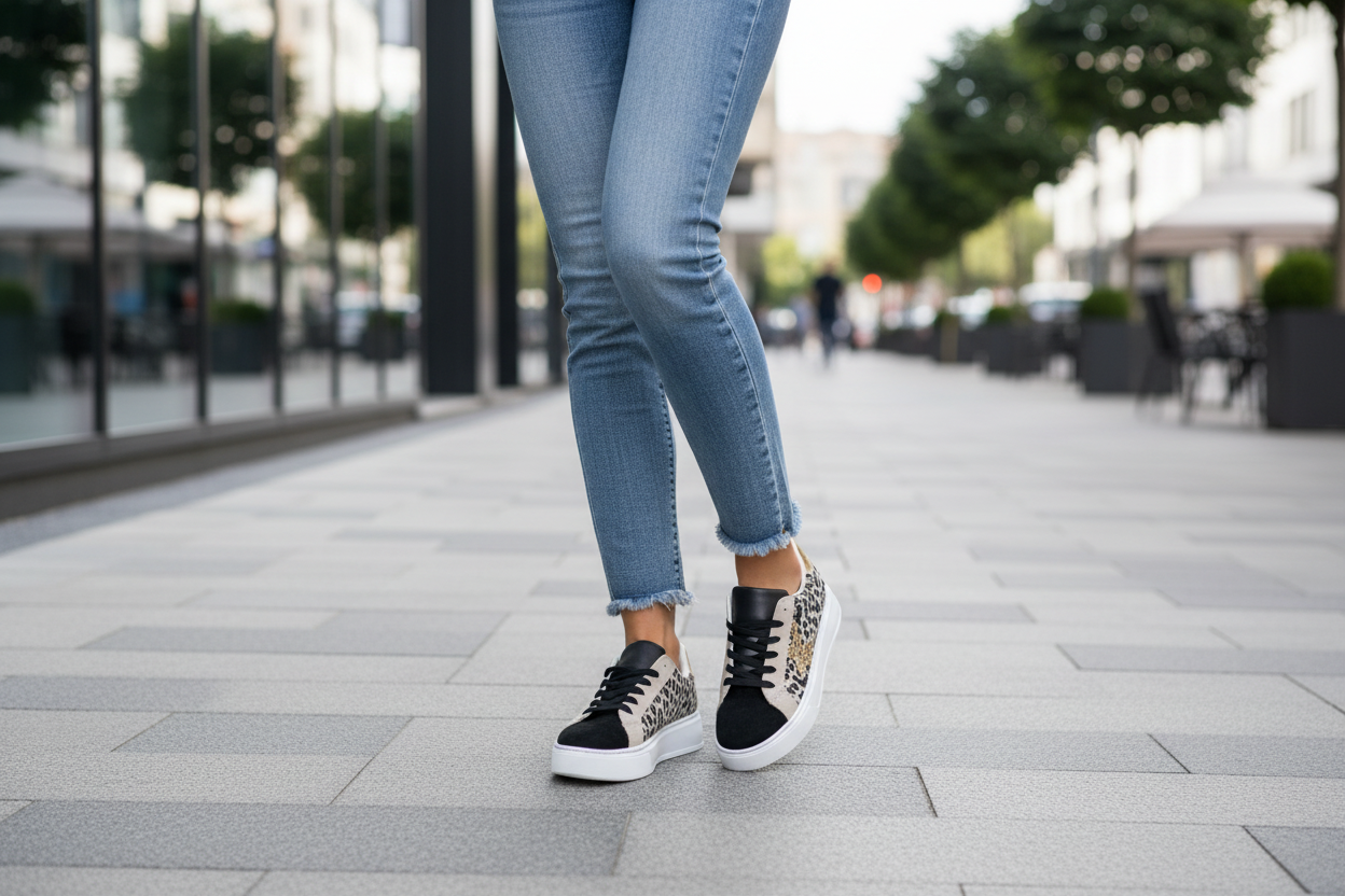"Basket Cloe bi matière femme portées - look lifestyle urbain chic"