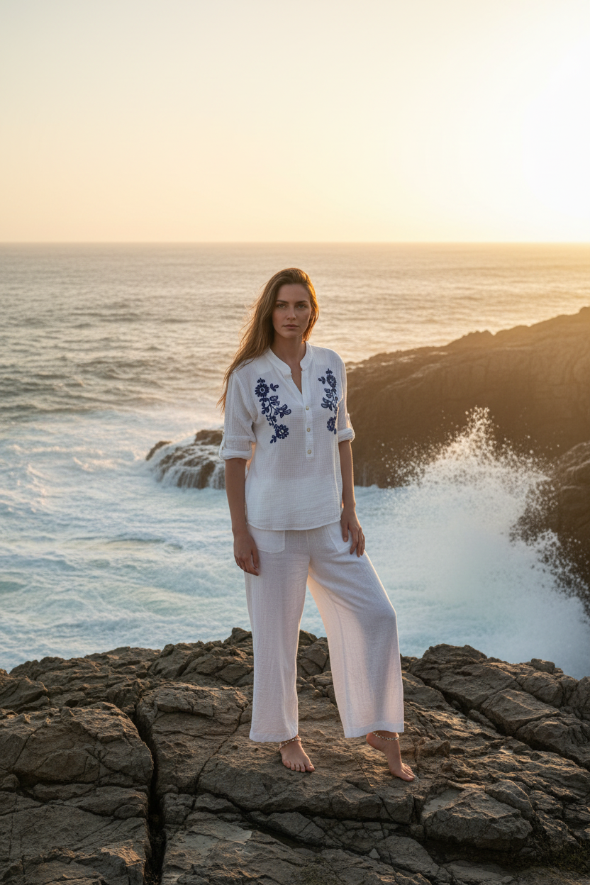 Chemise Brodée Blanche - Bord de Mer