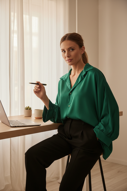 Chemise Satinée Vert Émeraude - Bureau Assise