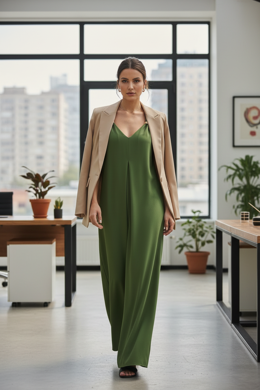 Combinaison Longue Verte Élégante - Taille 36/44