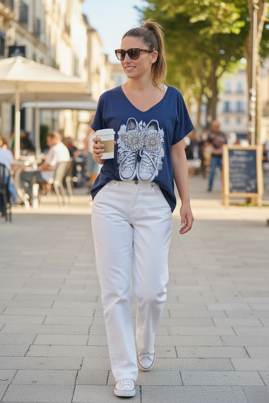 Tee-Shirt Basket Bleu Marine - Jean Blanc