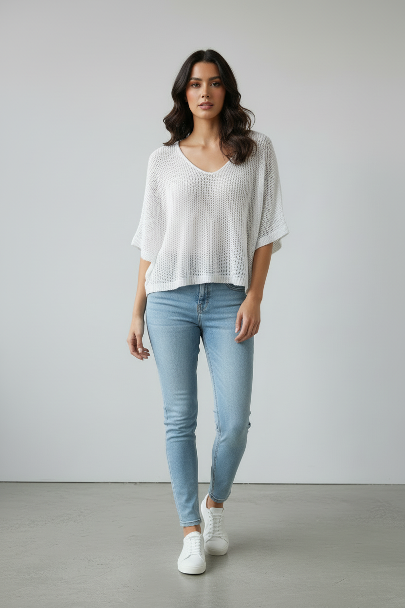 Top maille blanc court vue de face