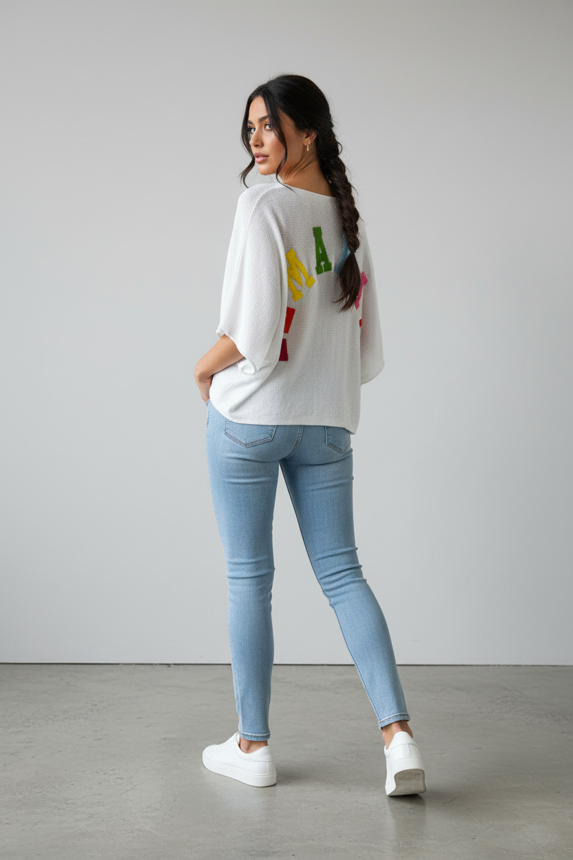 Top maille blanc porté
