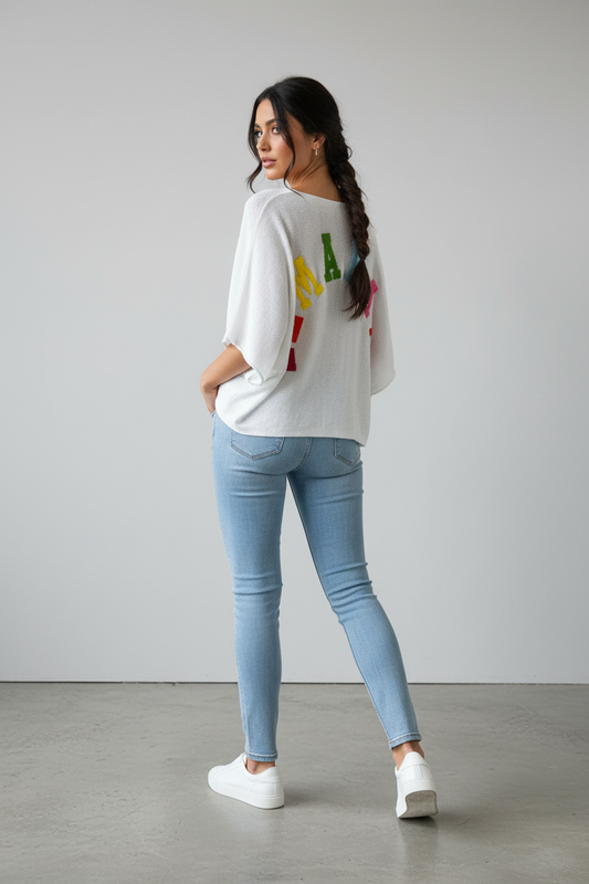 Top maille blanc porté